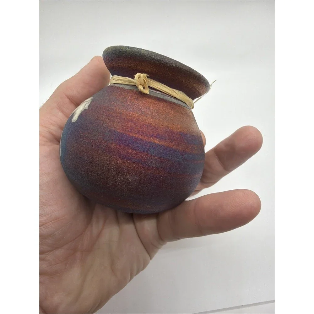 NWT Raku Pottery Small VASE Signed Jeremy Diller Wild Horses Blue Purple Copper